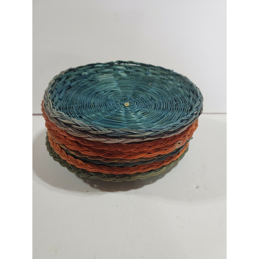 Vintage Retro Wicker Paper Plate Holders Color Rattan Picnic BBQ Camping Lot 8